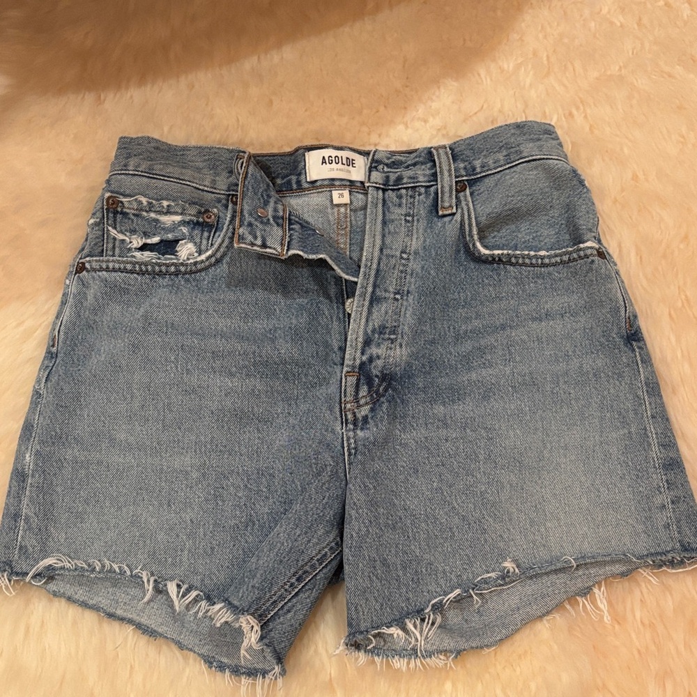 Agolde Light Blue Denim Cutoff Shorts